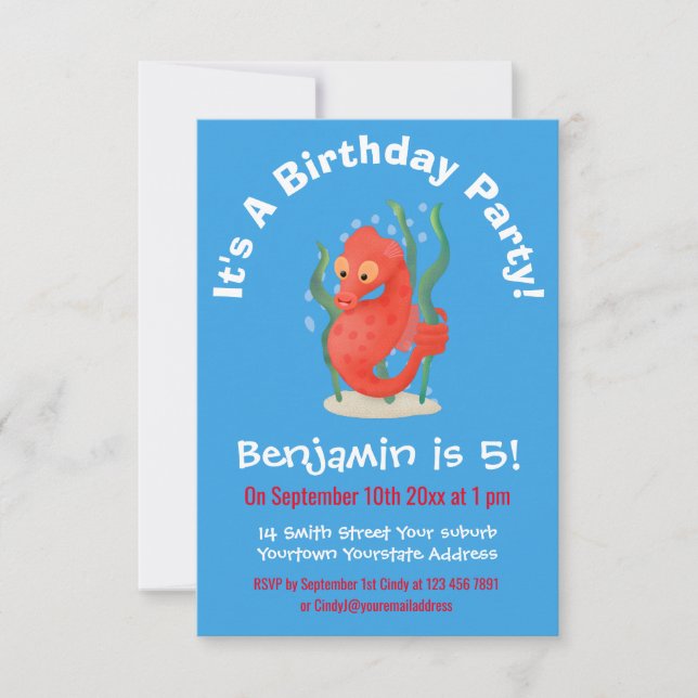 Cute pygmy seahorse cartoon invitation (Front)