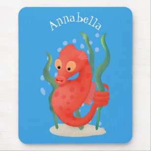 Cute pygmy seahorse cartoon mouse mat