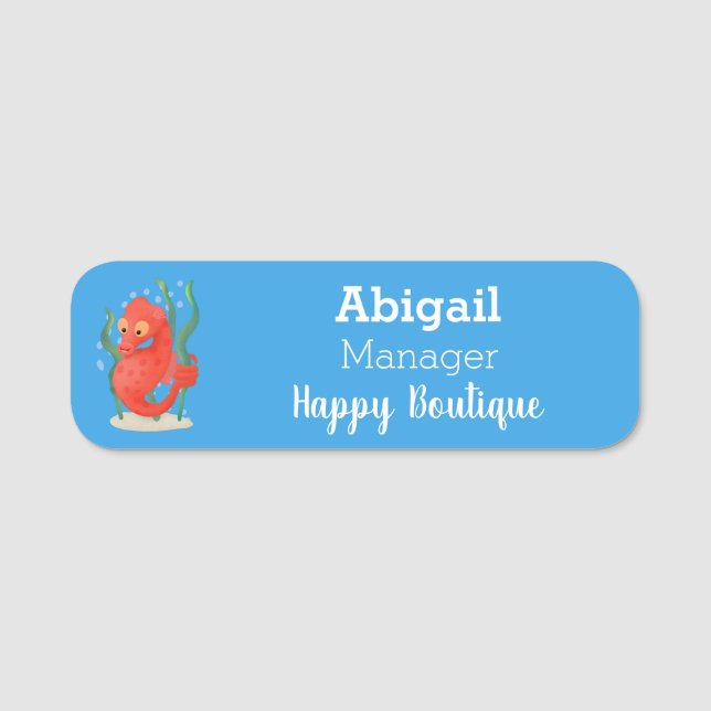 Cute pygmy seahorse cartoon  name tag (Front)