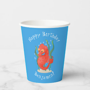 Cute pygmy seahorse cartoon paper cups