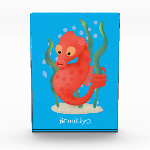 Cute pygmy seahorse cartoon photo block