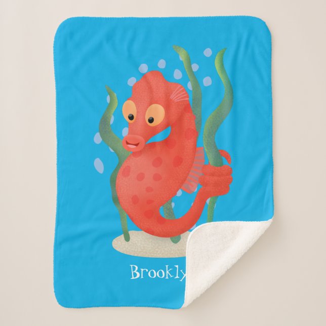 Cute pygmy seahorse cartoon  sherpa blanket (Front)
