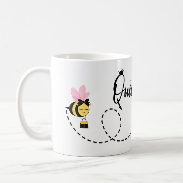 Cute Queen Bee Custom Name Coffee Mug (Left)