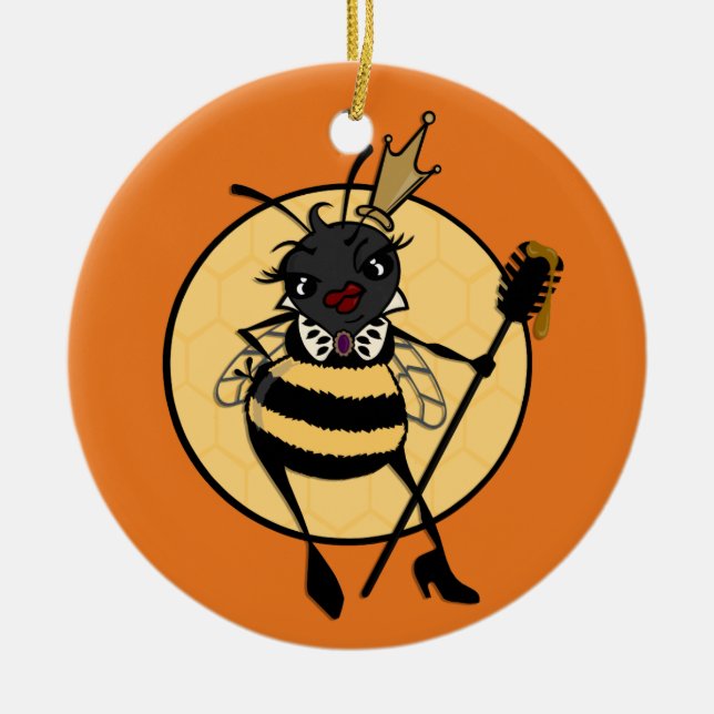 CUTE QUEEN BEE ROUND CHRISTMAS HOLIDAY ORNAMENT (Front)