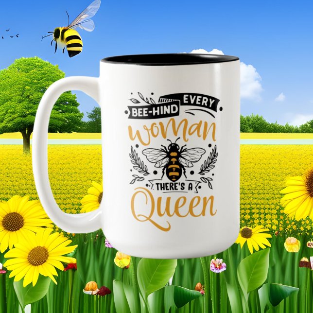 cute Queen bee word art add monogram Two-Tone Coffee Mug (Creator Uploaded)