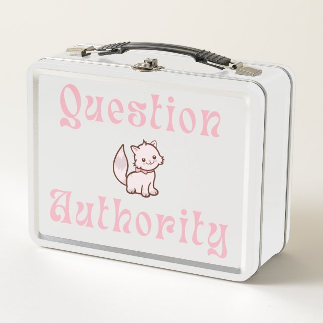 Cute Question Authority with Kitten Metal Lunch Box (Front)