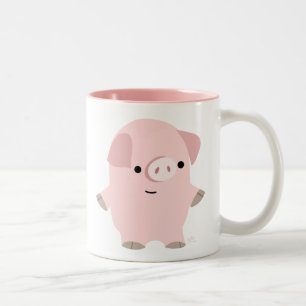 Cute Quiet Cartoon Pig Two-Tone Coffee Mug