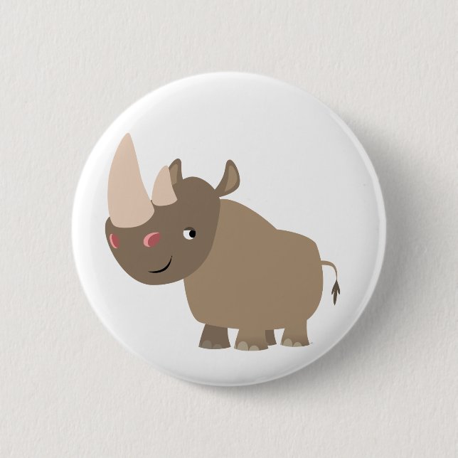 Cute Quiet Cartoon Rhino 6 Cm Round Badge (Front)