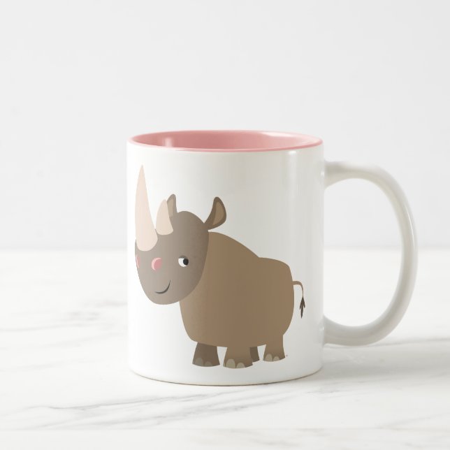 Cute Quiet Cartoon Rhino Two-Tone Coffee Mug (Right)
