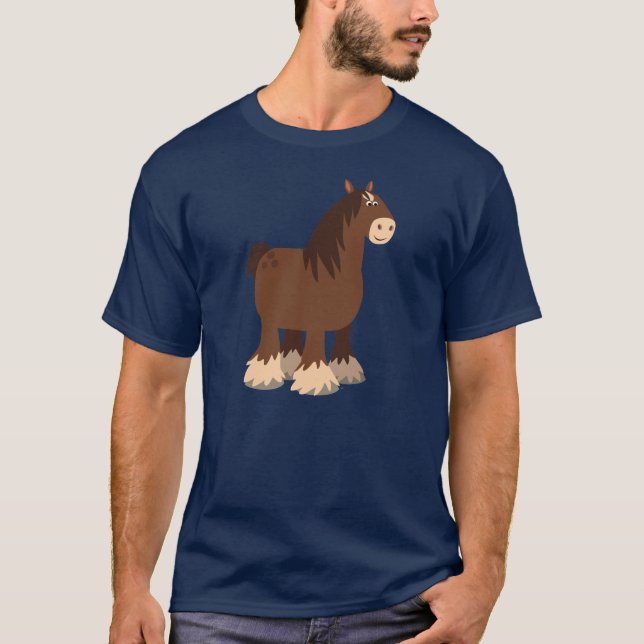 Cute Quiet Cartoon Shire Horse T-Shirt (Front)