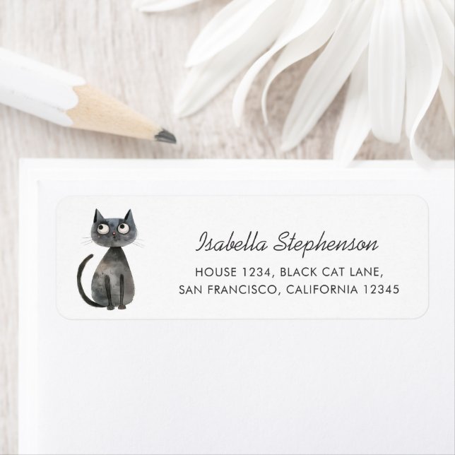 Cute Quirky Black Cat Return Address (Insitu)