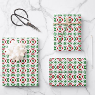 Cute Quirky Cabincore Minimalist Christmas Ikat Wrapping Paper Sheet