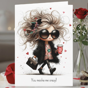 Cute Quirky Coffee Pun Mocha Me Crazy Valentine's Holiday Card