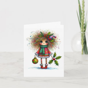 Cute Quirky Girl Folded Note Card