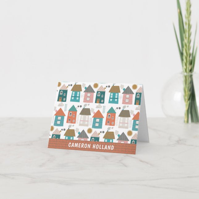 Cute Quirky Houses Personalised Stationery Note Card (Front)