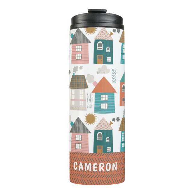 Cute Quirky Houses Personalised Thermal Tumbler (Front)