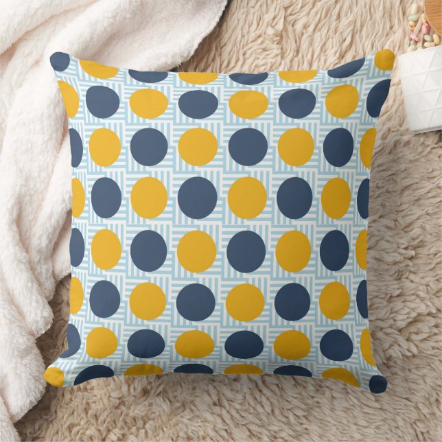 Cute Quirky Whimsical Blue Yellow Polka Dot 20x20 Cushion (Blanket)