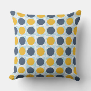 Cute Quirky Whimsical Blue Yellow Polka Dot  Cushion