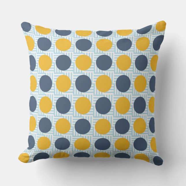 Cute Quirky Whimsical Blue Yellow Polka Dot  Cushion (Front)