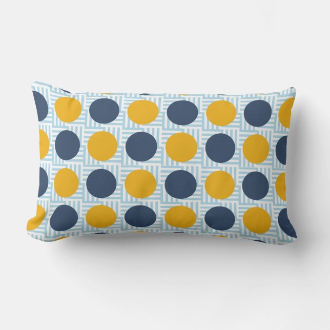 Cute Quirky Whimsical Blue Yellow Polka Dot Lumbar Cushion (Front)