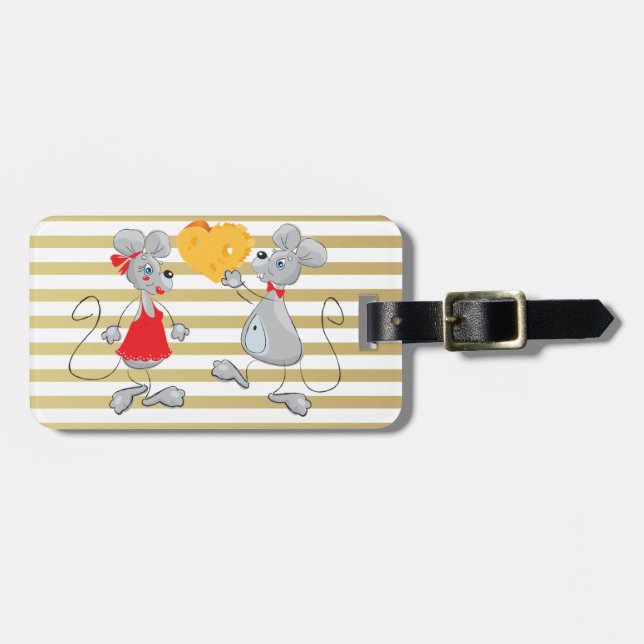 Cute Quirky Whimsical  Mouses-Stripes Luggage Tag (Front Horizontal)