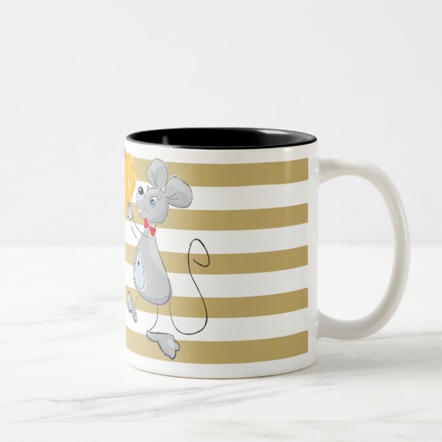 Cute Quirky Whimsical  Mouses-Stripes Two-Tone Coffee Mug (Right)