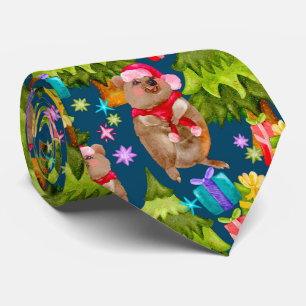 Cute Quokka Blue Christmas Tie