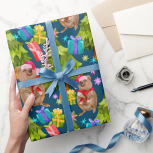 Cute Quokka Blue Christmas Wrapping Paper