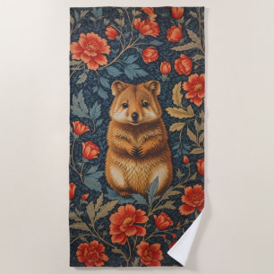 Cute Quokka William Morris Inspired Floral Beach Towel