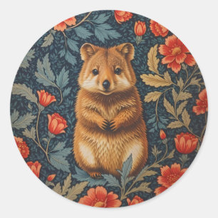 Cute Quokka William Morris Inspired Floral Classic Round Sticker