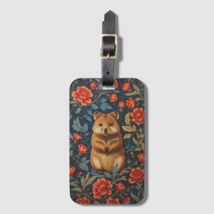 Cute Quokka William Morris Inspired Floral Luggage Tag