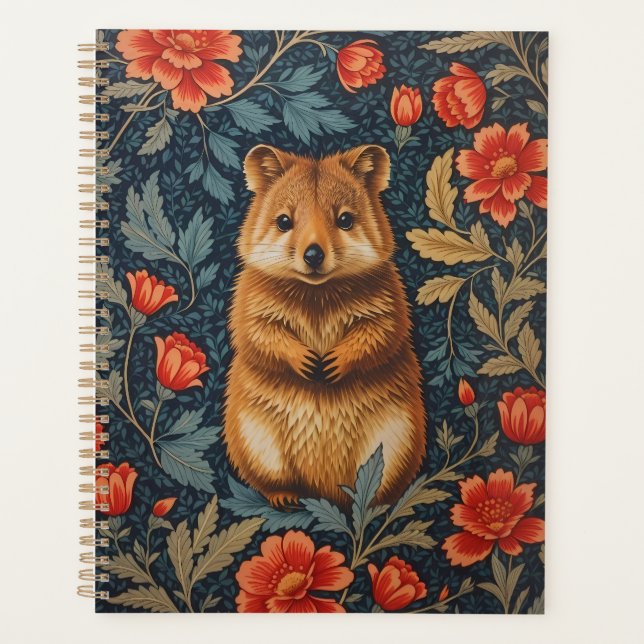 Cute Quokka William Morris Inspired Floral Planner (Front)