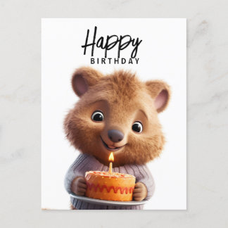 Cute quokka with birthday cake postcard
