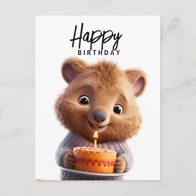 Cute quokka with birthday cake  postcard (Front)