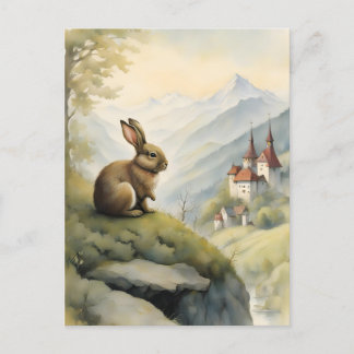 Cute Rabbit and a Mystical Castle in the Mountains Postcard