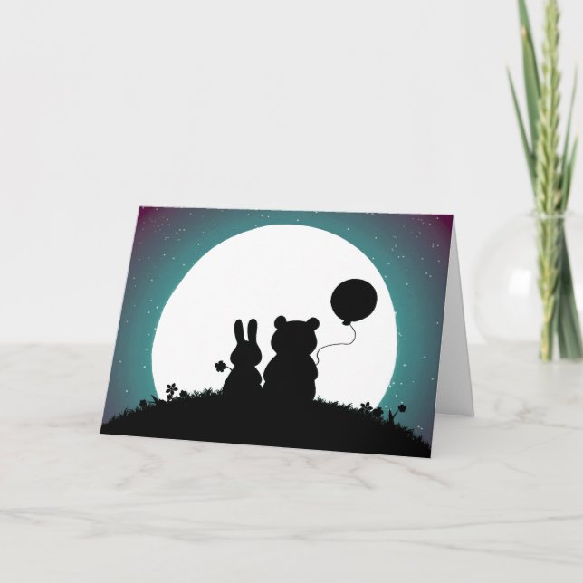 Cute Rabbit and Bear Wedding Greeting Card (Front)