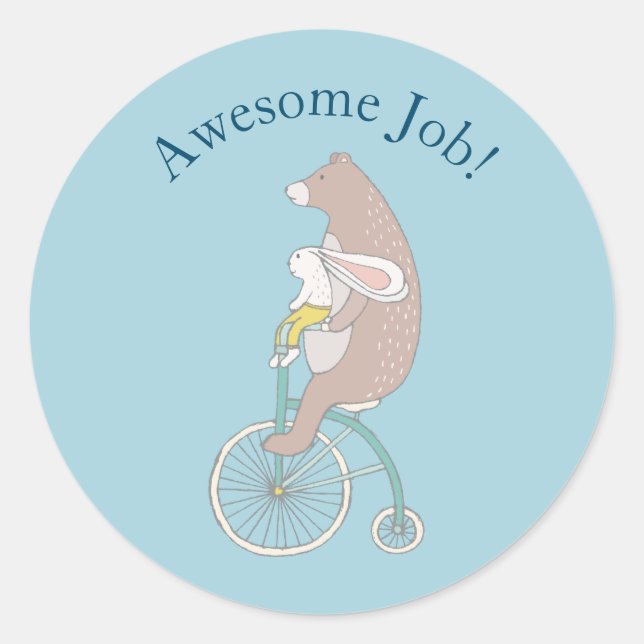 Cute Rabbit and Brown Bear Encouragement Classic Round Sticker (Front)
