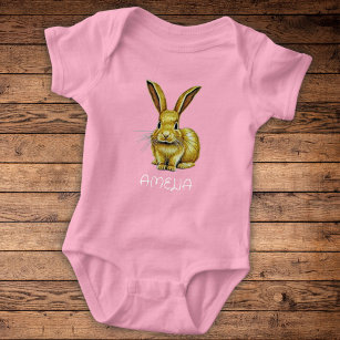 Cute Rabbit and Custom Name Baby Bodysuit