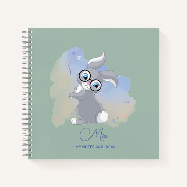 Cute Rabbit and Glasses Personalised Notebook (Front)