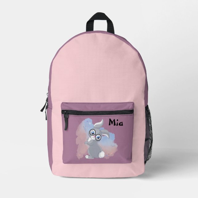 Cute Rabbit and Glasses Personalised Printed Backpack (Front)