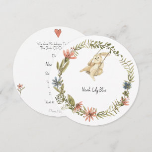 Cute Rabbit Animal Baby Girl Announcement Card
