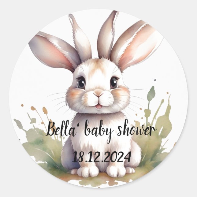 Cute Rabbit baby shower  Classic Round Sticker (Front)