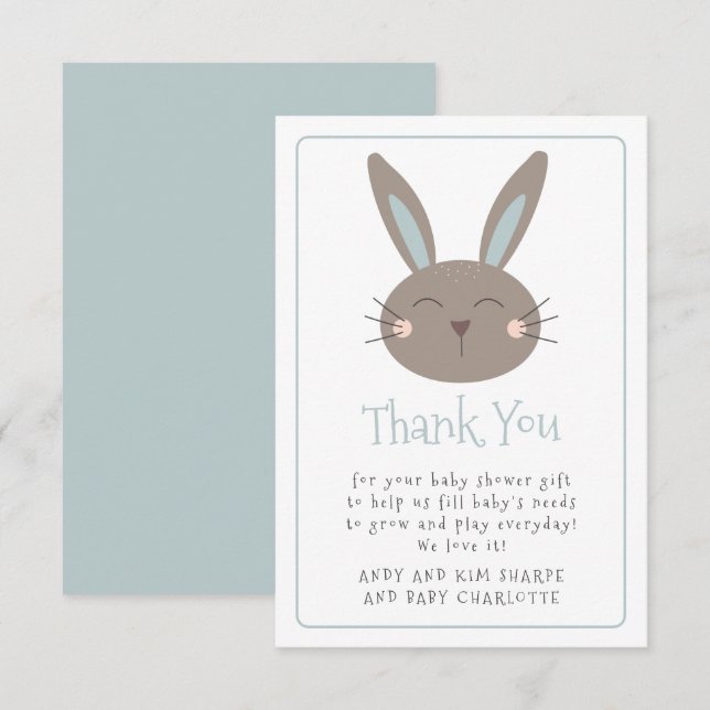 Cute Rabbit Baby Shower Thank You (Front/Back)