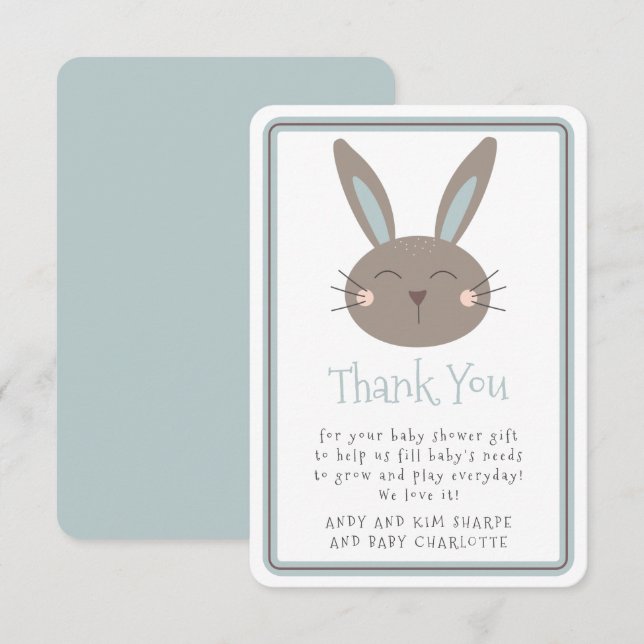 Cute Rabbit Baby Shower Thank You Card (Front/Back)