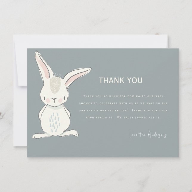 Cute Rabbit Baby Shower Thank You Invitation (Front)