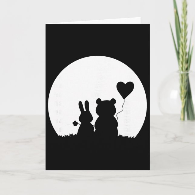 Cute Rabbit Bear Couple Valentine's Day Lovers  Card (Front)