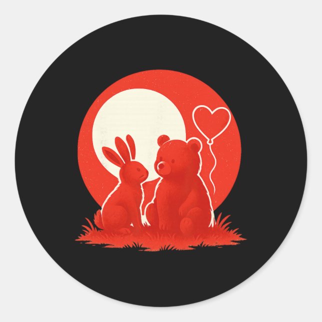 Cute Rabbit Bear Couple Valentine's Day Lovers  Classic Round Sticker (Front)