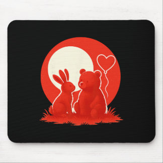 Cute Rabbit Bear Couple Valentine's Day Lovers  Mouse Mat