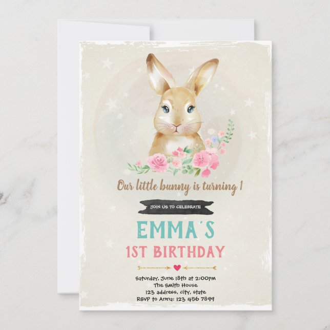 Cute rabbit birthday invitation (Front)