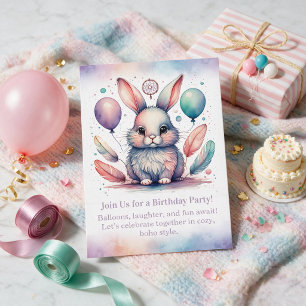 Cute Rabbit Birthday Invitation Woodland Boho